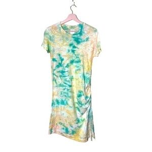 Sen tie dye ruched side‎ short sleeve shirt dress small beach cover up